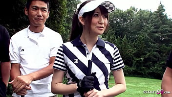 Teacher and other Guys talk Japanese Teen to Blowbang at Golf Lesson